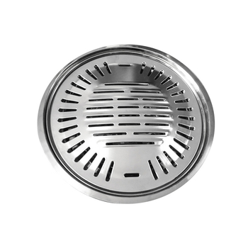Tigaie/grill din oțel inoxidabil în stil coreean, rotund, de calitate comercială, placă de gătit cu grosime dublă și grilaj pentru cărbuni