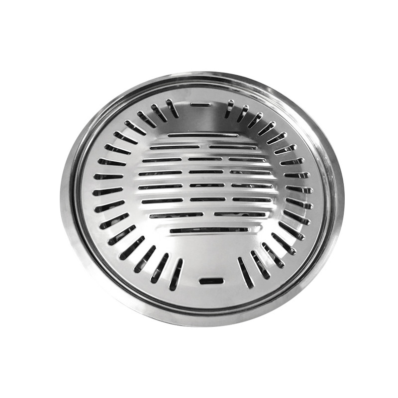 Tigaie/grill din oțel inoxidabil în stil coreean, rotund, de calitate comercială, placă de gătit cu grosime dublă și grilaj pentru cărbuni