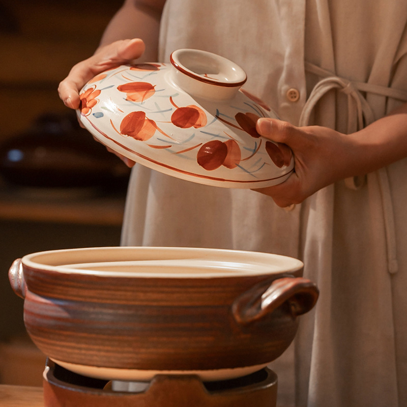 Oală din lut ceramic natural gros pentru supe, tocănițe de carne și legume și terci — vas versatil, rezistent la temperaturi înalte