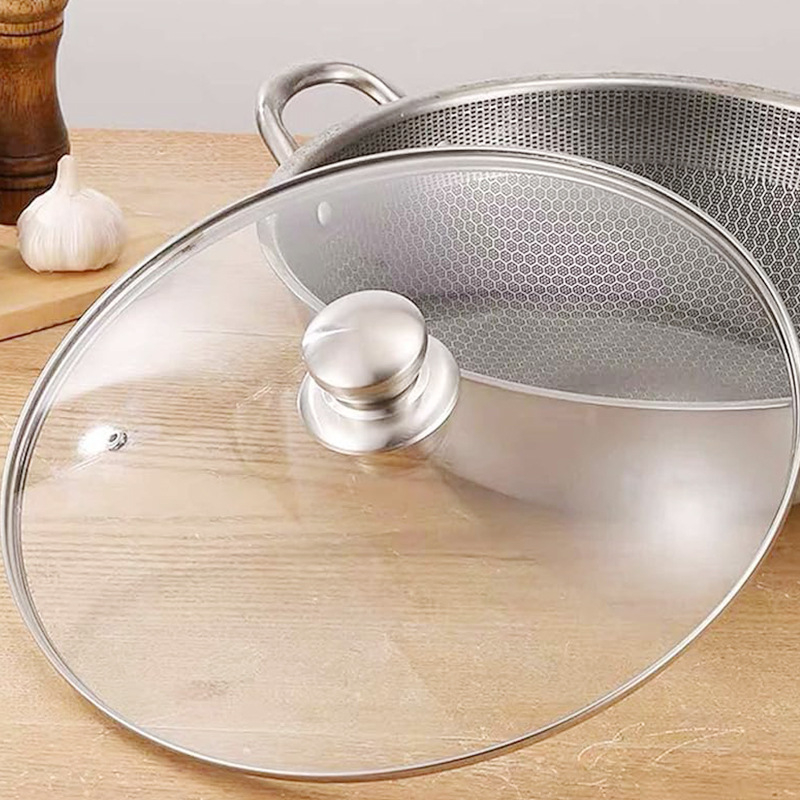 Capac din sticlă temperată tip G, transparent și îngroșat, pentru vase de gătit casnice: abur, oală de supă, oală electrică și cazolă