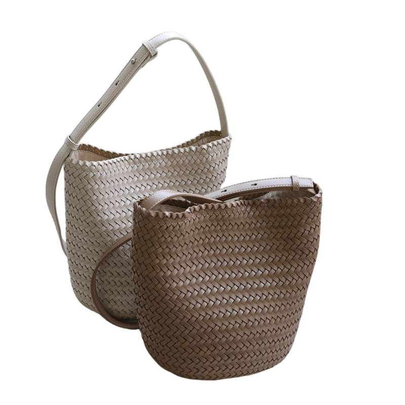 Ženska ručno tkana torba tip bucket, nišnog visokokvalitetnog casual stila, francuski retro dizajn, za svakodnevnu upotrebu, remen za rame ili crossbody