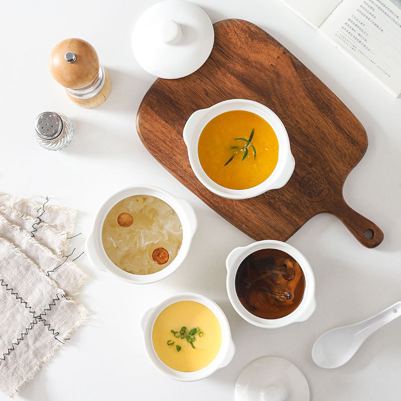 Oală ceramică cu două mânere pentru gătit în bain-marie Bird's Nest, utilizare casnică, boluri pentru ouă la abur și supă cu mânere