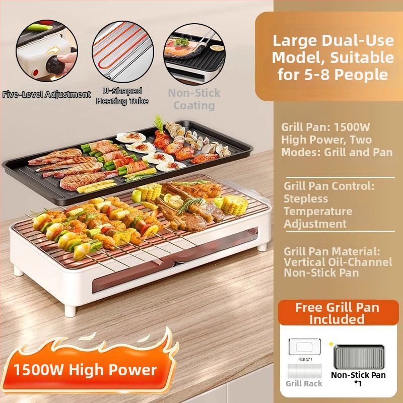 Tigaie-grill electric antiaderent, oală electrică multifuncțională pentru grătar, uz casnic