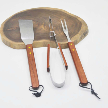 Set de trei piese pentru grătar din oțel inoxidabil, cu furculiță și spatulă