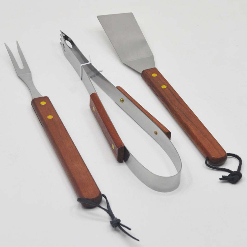 Set de trei piese pentru grătar din oțel inoxidabil, cu furculiță și spatulă