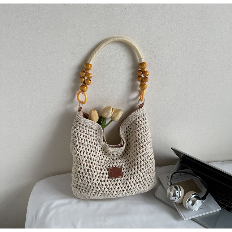 Prenosna pletena ženska tote torba, DIY ručno izrađena, velikog kapaciteta