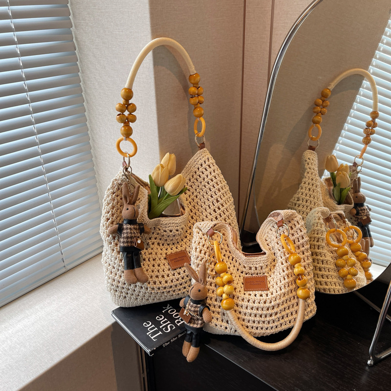 Prenosna pletena ženska tote torba, DIY ručno izrađena, velikog kapaciteta
