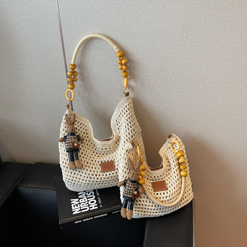 Prenosna pletena ženska tote torba, DIY ručno izrađena, velikog kapaciteta
