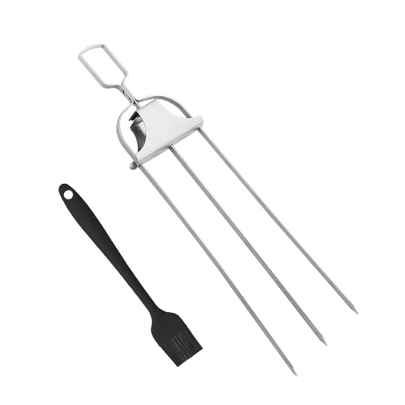 Furculiță de grătar din oțel inoxidabil îngroșat cu trei dinți pentru frigăruile de miel, instrument de camping