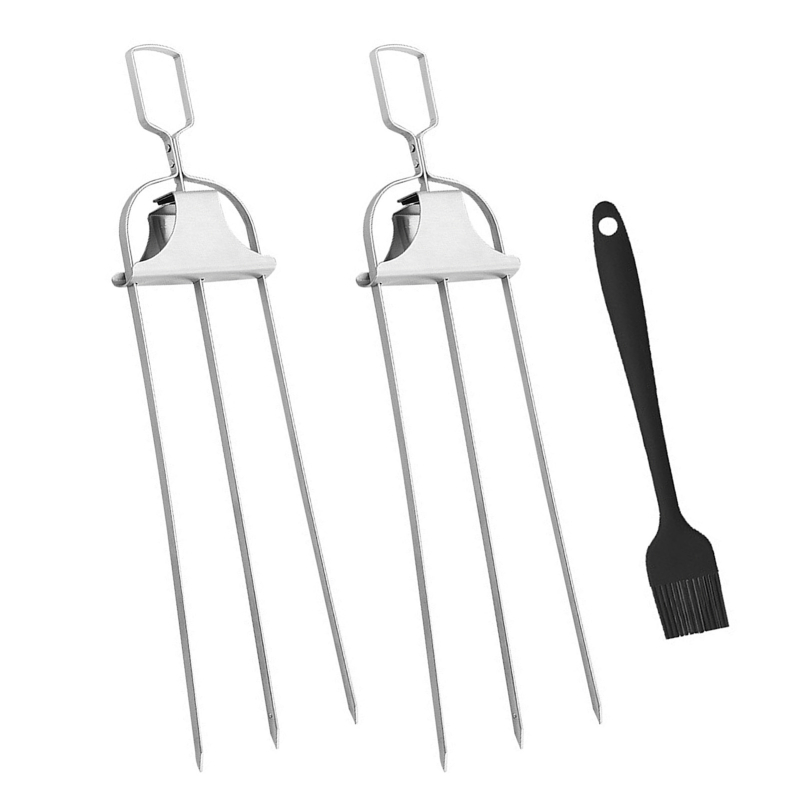 Furculiță de grătar din oțel inoxidabil îngroșat cu trei dinți pentru frigăruile de miel, instrument de camping
