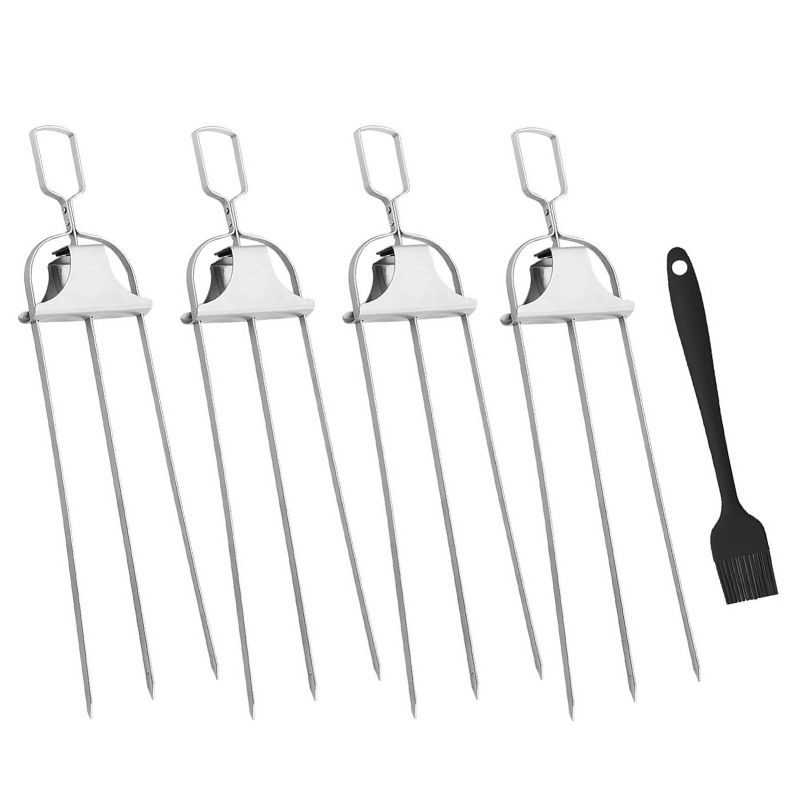 Furculiță de grătar din oțel inoxidabil îngroșat cu trei dinți pentru frigăruile de miel, instrument de camping