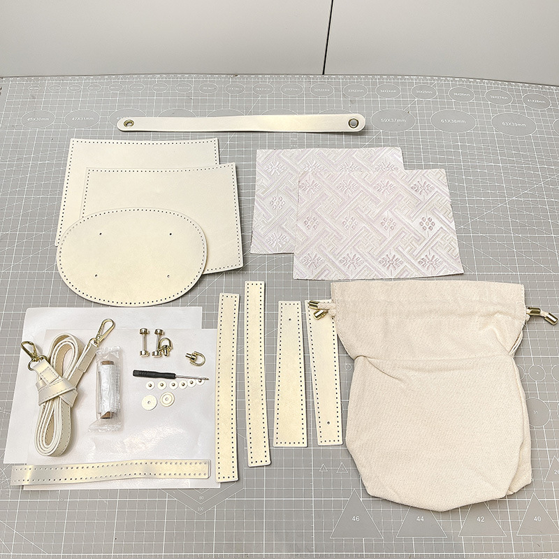 Ženska torbica od Zhuang brokata, DIY torba od tkanine za nošenje preko tijela, cilindričnog oblika, zatvaranje šnuralom, PU materijal, klasičan retro stil