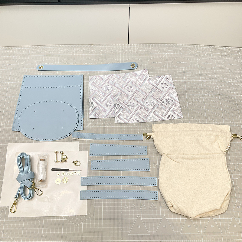 Ženska torbica od Zhuang brokata, DIY torba od tkanine za nošenje preko tijela, cilindričnog oblika, zatvaranje šnuralom, PU materijal, klasičan retro stil