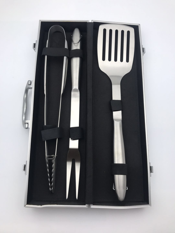 Set de unelte pentru grătar din oțel inoxidabil, pentru picnic și camping, portabil, cuțit, furculiță, clemă și spatulă