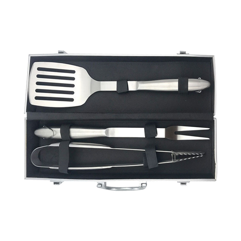 Set de unelte pentru grătar din oțel inoxidabil, pentru picnic și camping, portabil, cuțit, furculiță, clemă și spatulă