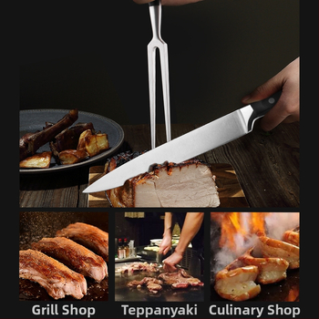 Sada noža a vidličky z nehrdzavejúcej ocele s ABS rukoväťami na grilovanie, teppanyaki štý BBQ, ostré čepele, darčekové balenie