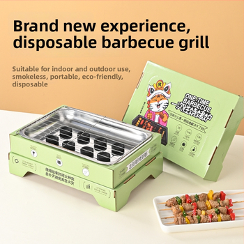 Grill cu cărbune portabil pentru uz casnic, mic pentru exterior, de unică folosință.