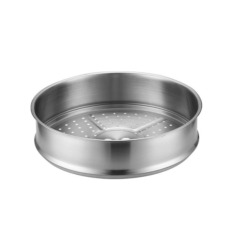 Tigaie aburi rotundă din oțel inox, coș perforat și suport înalt pentru chifle mari la aburi