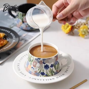 Bincoo Iris Set cești de cafea cu farfurioară, ceramică pentru ceaiul de după-amiază franțuzesc, cadou