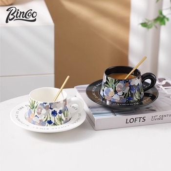 Bincoo Iris Set cești de cafea cu farfurioară, ceramică pentru ceaiul de după-amiază franțuzesc, cadou