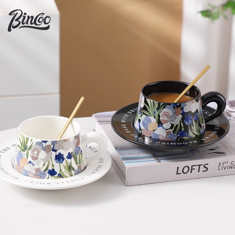 Bincoo Iris Set cești de cafea cu farfurioară, ceramică pentru ceaiul de după-amiază franțuzesc, cadou