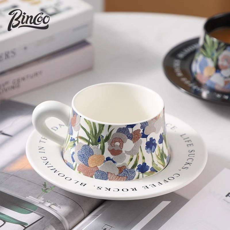 Bincoo Iris Set cești de cafea cu farfurioară, ceramică pentru ceaiul de după-amiază franțuzesc, cadou