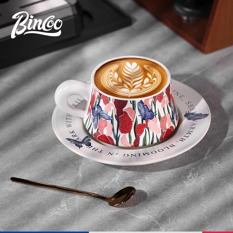 Bincoo Iris Set cești de cafea cu farfurioară, ceramică pentru ceaiul de după-amiază franțuzesc, cadou