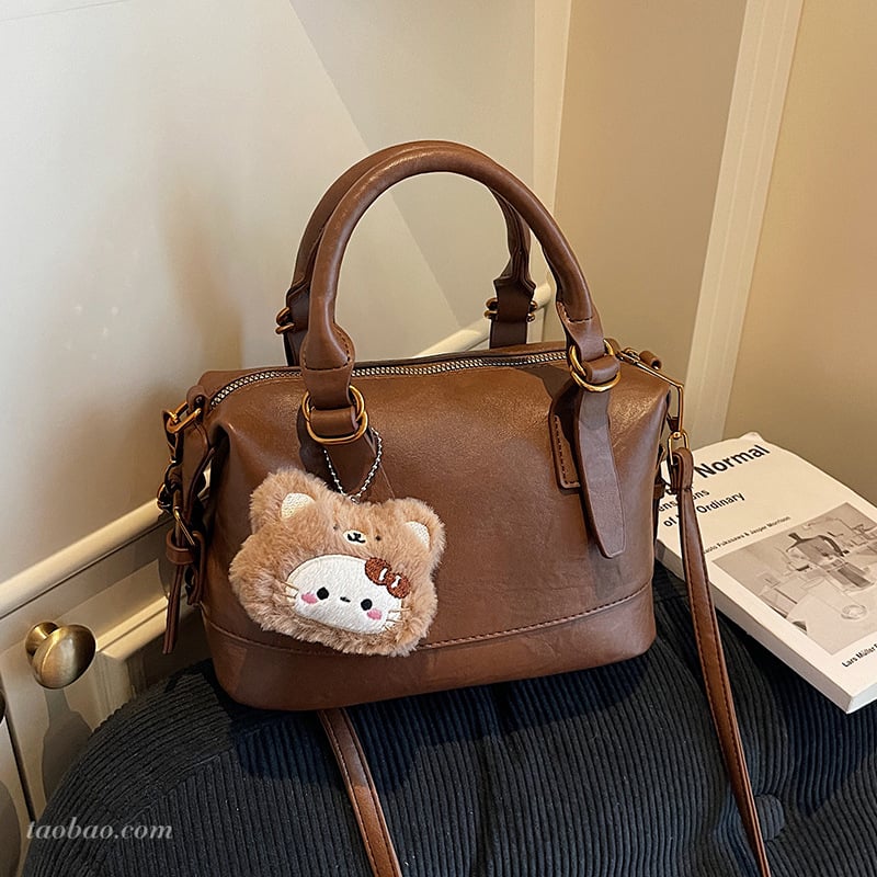 Ženska mala retro torba od kože s uljem voska, 2025 jesen-zima, crossbody Boston stil