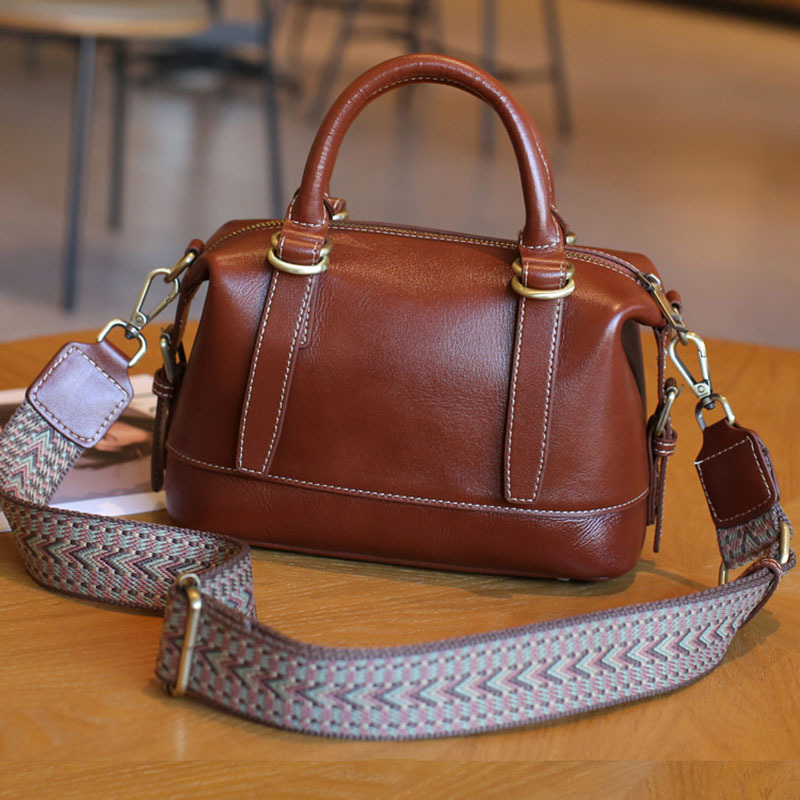 Boston torba od prave kože, preko ramena i crossbody, koža prvog sloja, za žene