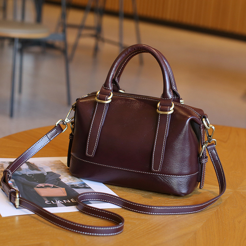 Boston torba od prave kože, preko ramena i crossbody, koža prvog sloja, za žene