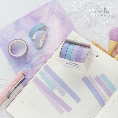 Xinmo jednofarebná Macaron washi páska – základná sada, 5 roliek, dekoratívne samolepky do denníka pre DIY