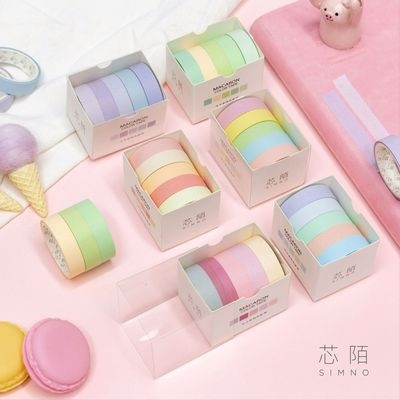 Xinmo jednofarebná Macaron washi páska – základná sada, 5 roliek, dekoratívne samolepky do denníka pre DIY