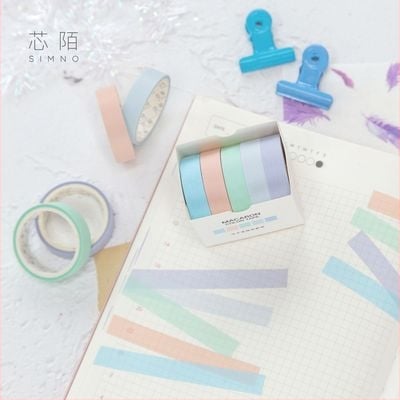 Xinmo jednofarebná Macaron washi páska – základná sada, 5 roliek, dekoratívne samolepky do denníka pre DIY