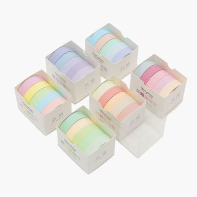 Xinmo Bandă washi colorată solid Macaron – set de bază, autocolante decorative pentru jurnal DIY, 5 role