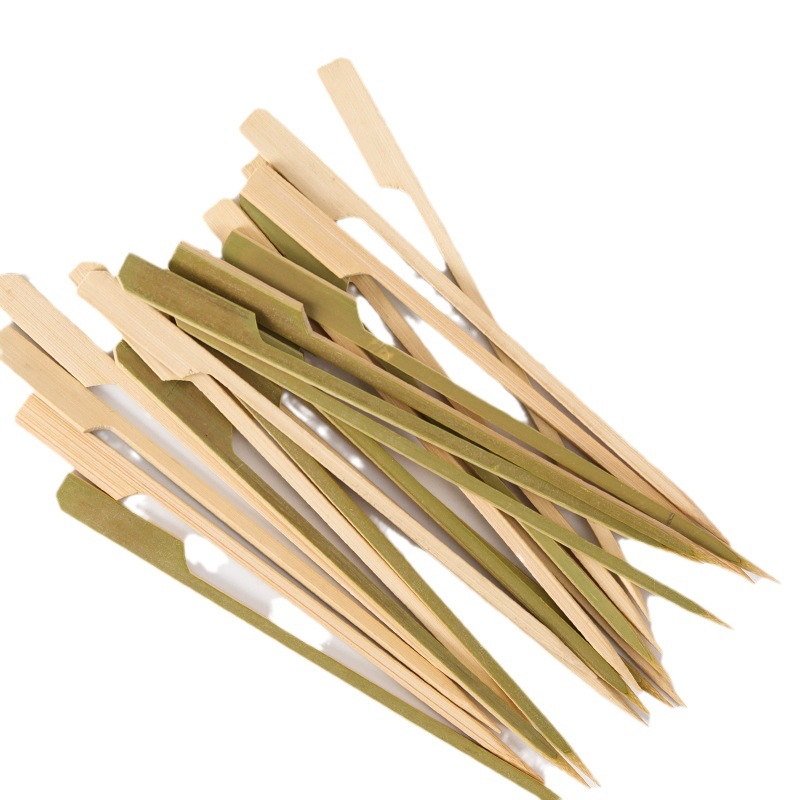 Bețișoare din bambus cu coajă verde pentru yakitori și frigărui picante, bețișoare plate din bambus pentru uz profesional