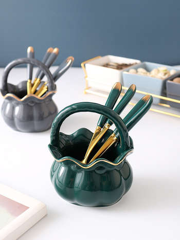Coș ceramic creativ pentru depozitare, borcan de depozitare pentru furci de fructe, veselă în stil lux lejer, set de linguri pentru desert din oțel inoxidabil
