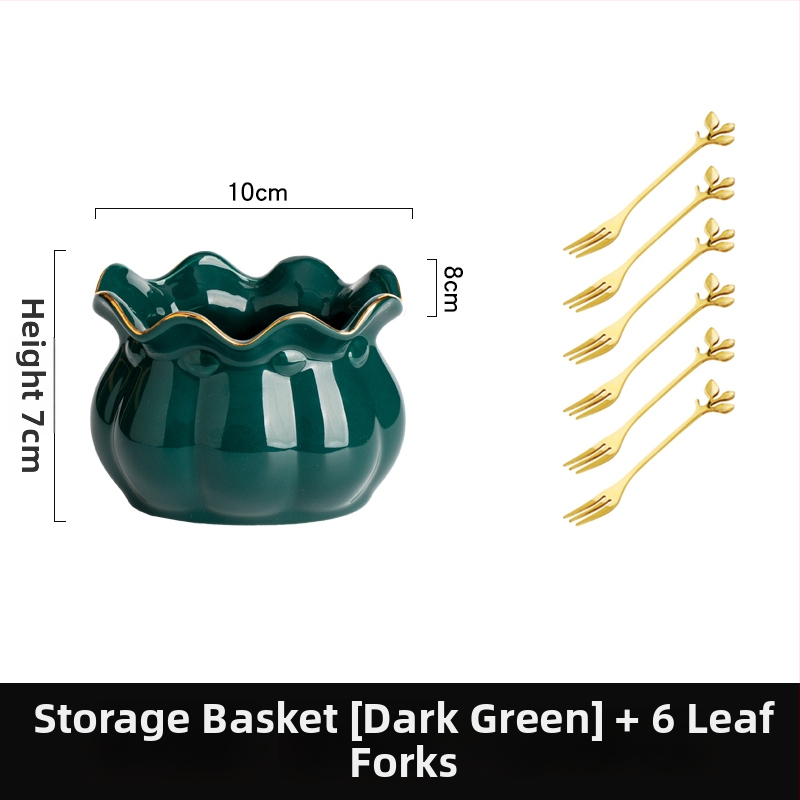 Coș ceramic creativ pentru depozitare, borcan de depozitare pentru furci de fructe, veselă în stil lux lejer, set de linguri pentru desert din oțel inoxidabil