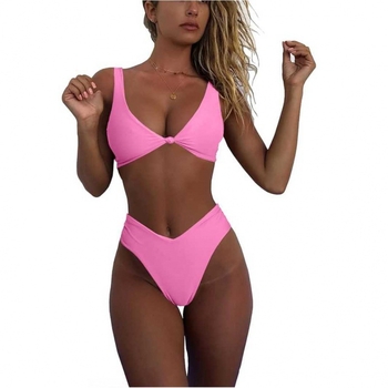 Női egyszínű, hátul nyitott bikini fürdőruha, spa- és üdülőhelyekre – kétrészes.
