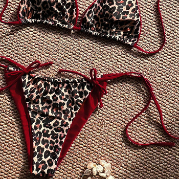 2026 novi ženski dvodijelni kupaći kostim s leopardim uzorkom i bojama blokovima, europsko-američki stil, s vezanjem sprijeda