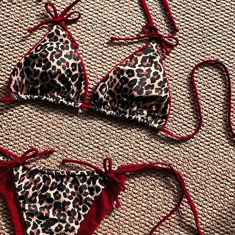 2026 novi ženski dvodijelni kupaći kostim s leopardim uzorkom i bojama blokovima, europsko-američki stil, s vezanjem sprijeda