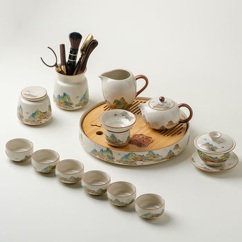 Set de ceai ceramic premium pentru casă și birou, include ceainic, bol cu capac și cești – set complet