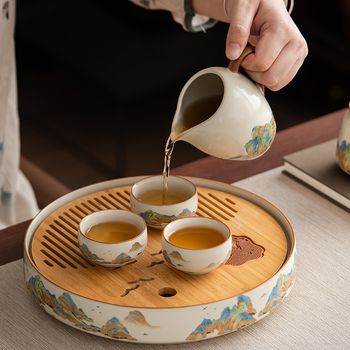 Set de ceai ceramic premium pentru casă și birou, include ceainic, bol cu capac și cești – set complet