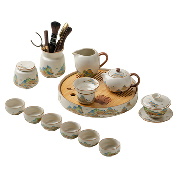 Set de ceai ceramic premium pentru casă și birou, include ceainic, bol cu capac și cești – set complet