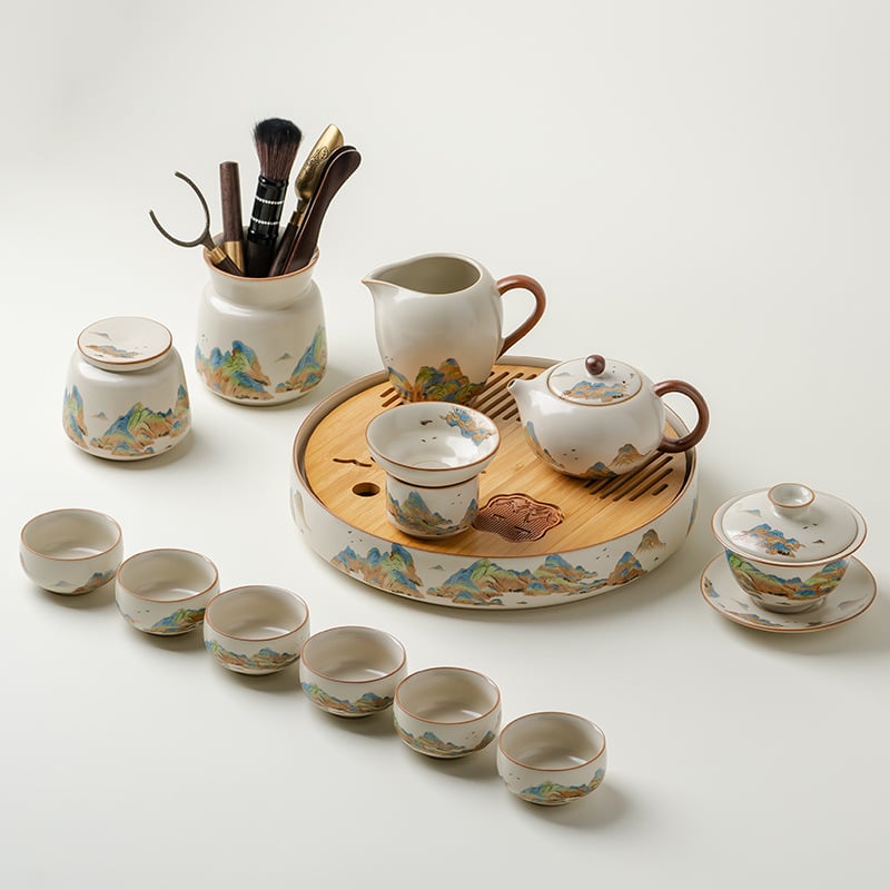 Set de ceai ceramic premium pentru casă și birou, include ceainic, bol cu capac și cești – set complet