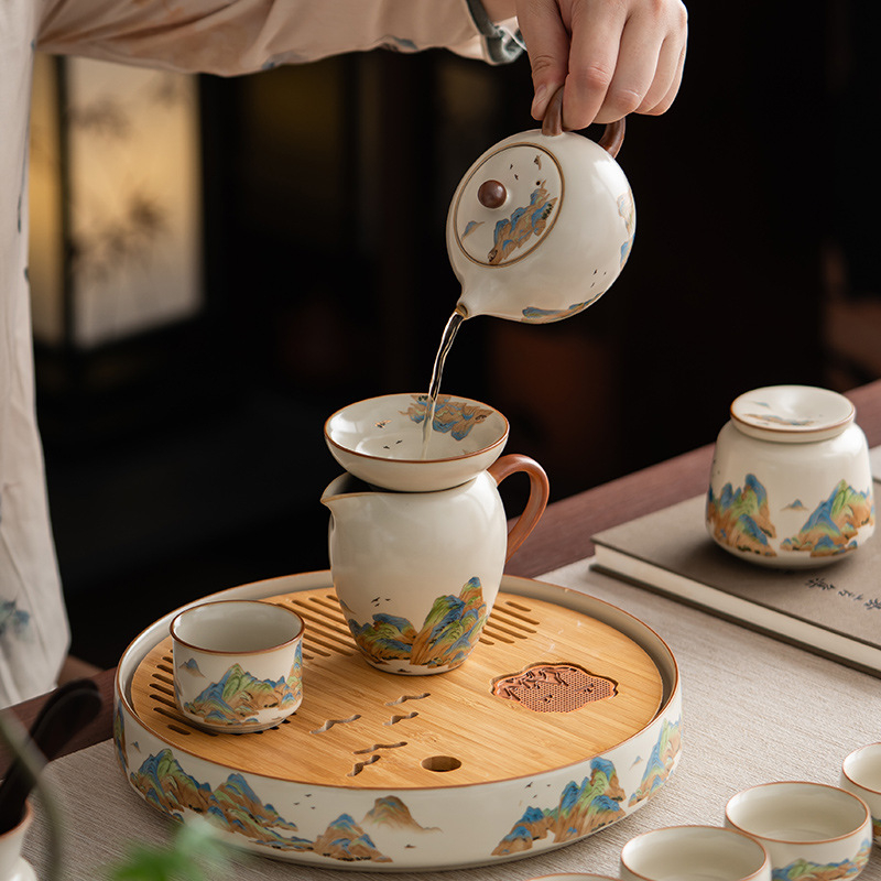 Set de ceai ceramic premium pentru casă și birou, include ceainic, bol cu capac și cești – set complet