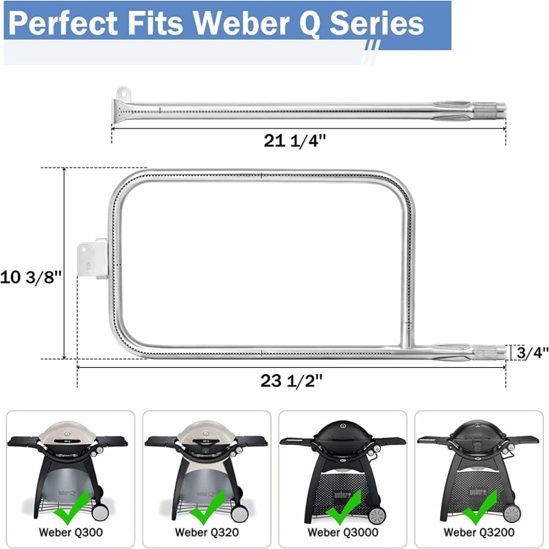 Set arzătoare 65032, oțel inoxidabil 304, pentru Weber Q300/Q320/Q3000/Q3200 grătar