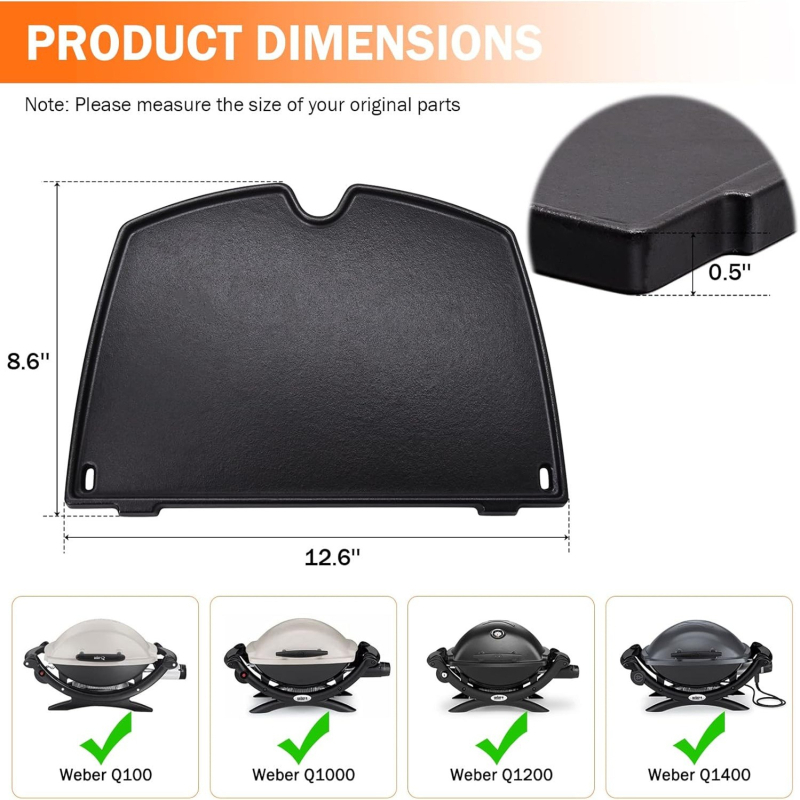 6558 Grătar din fontă pentru Weber Q1000, Q1200, Q1400, Q120/Q140