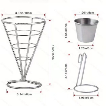 Coș mini conic din oțel inoxidabil, pentru cartofi prăjiți, design în stil american, pentru restaurante, compact, portabil, ușor de curățat