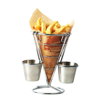 Coș mini conic din oțel inoxidabil, pentru cartofi prăjiți, design în stil american, pentru restaurante, compact, portabil, ușor de curățat