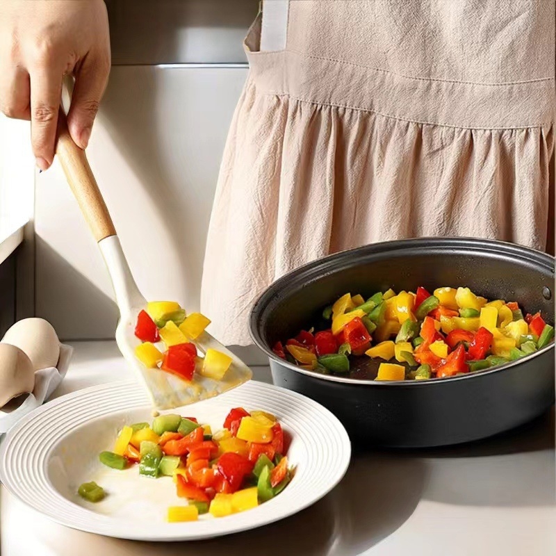 Spatulă din silicon cu mâner din lemn, rezistentă la temperaturi înalte, antiaderentă pentru gătit, 1 bucată